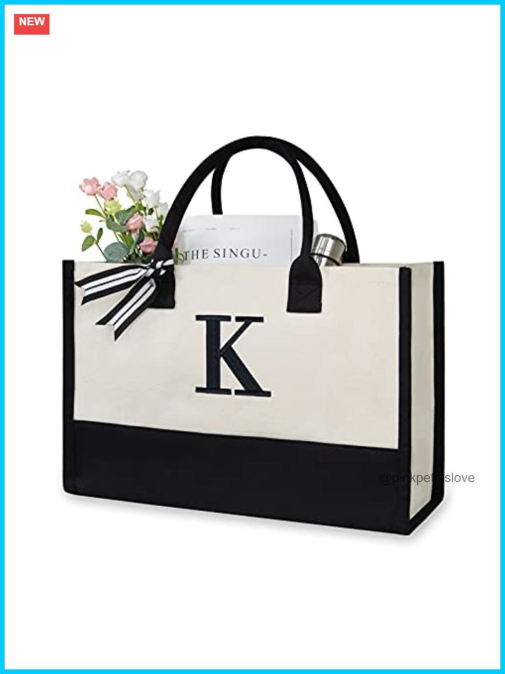 Personalized Initial Canvas Beach Tote Bag Monogrammed Gift